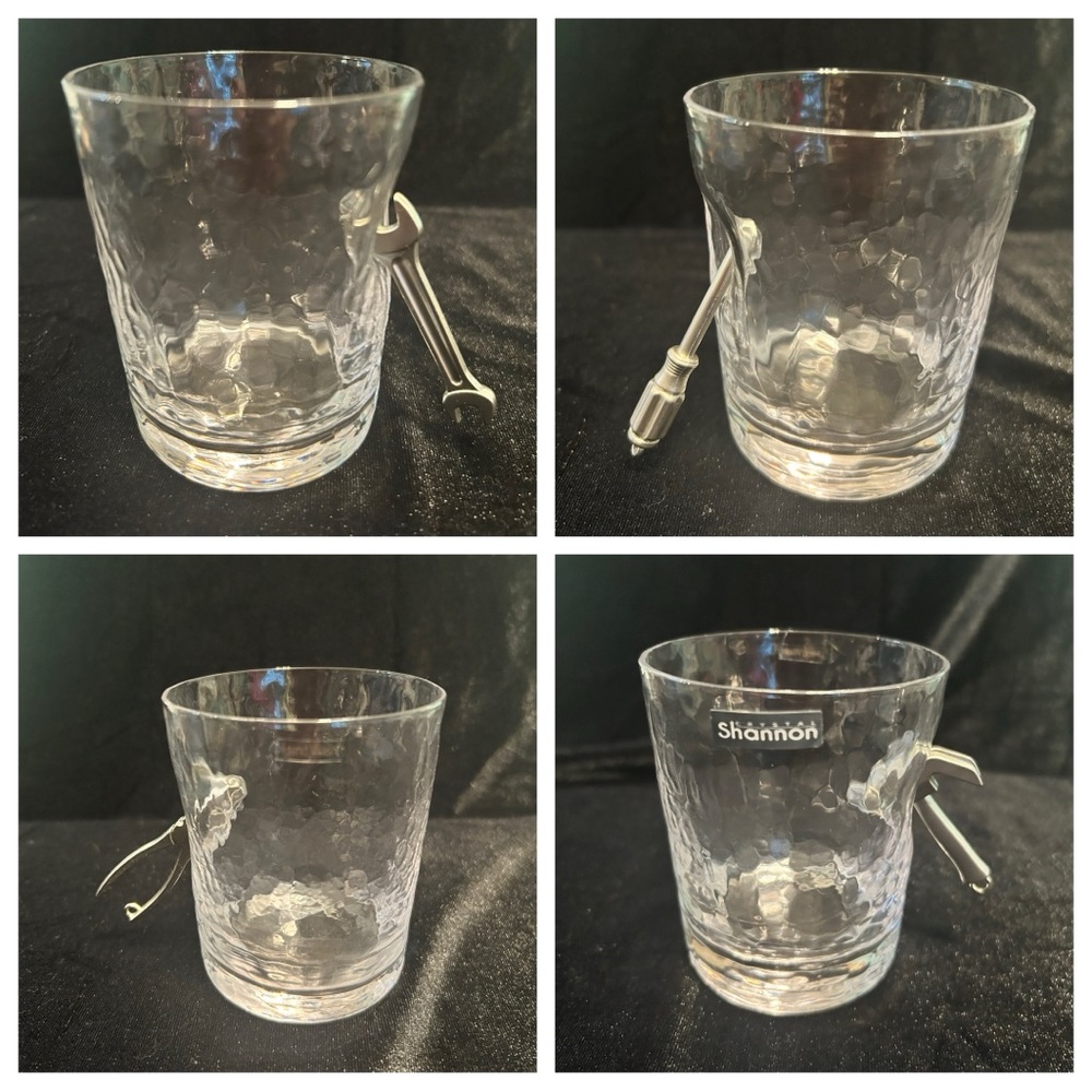 Set 4 NWT Shannon Tools Crystal Glasses Wrench Pliers Hammer Screwdriver 🛠️ 🥃